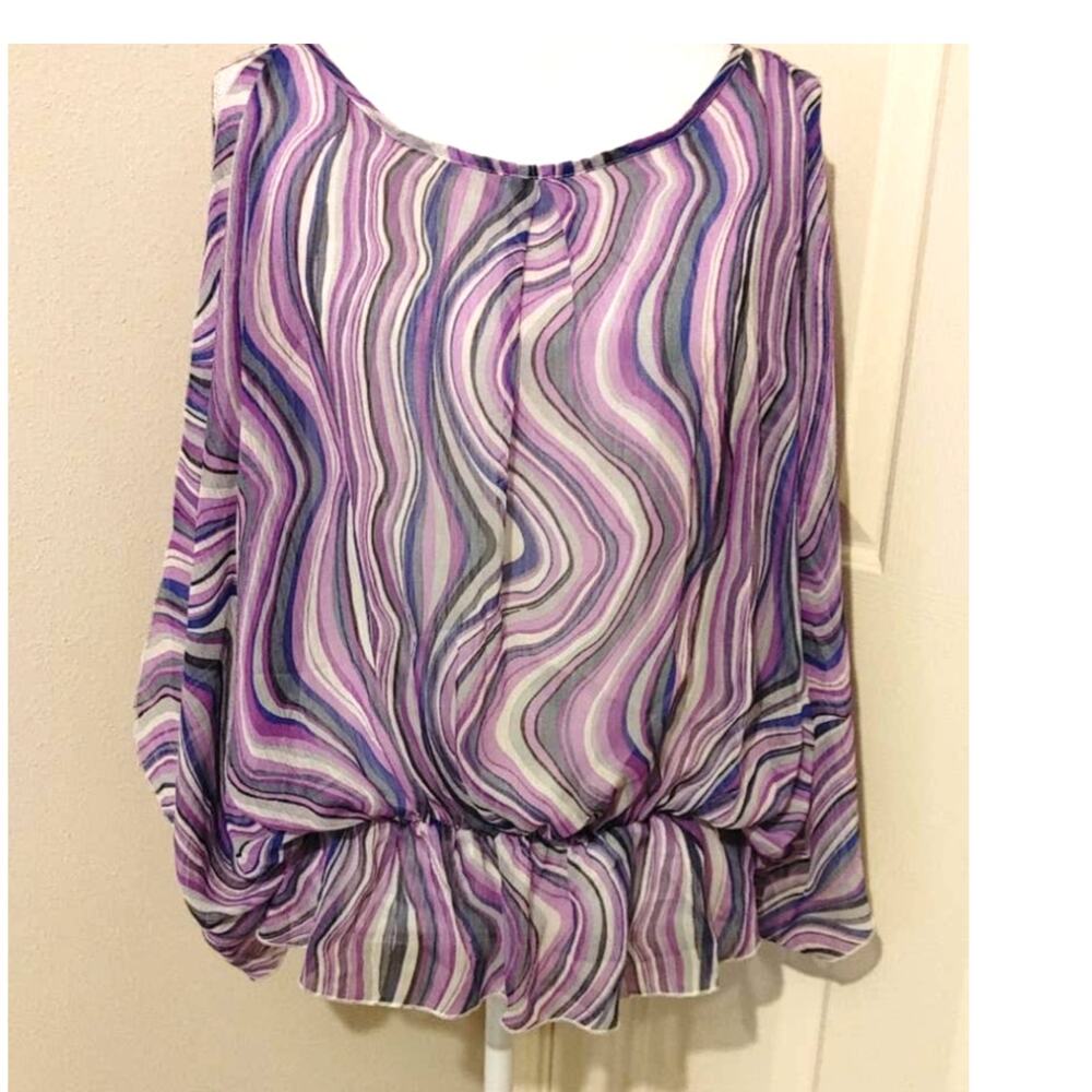 AZI Jeans Blouse Cold Shoulder Arm Hole Poncho Lightweight Purple Medium